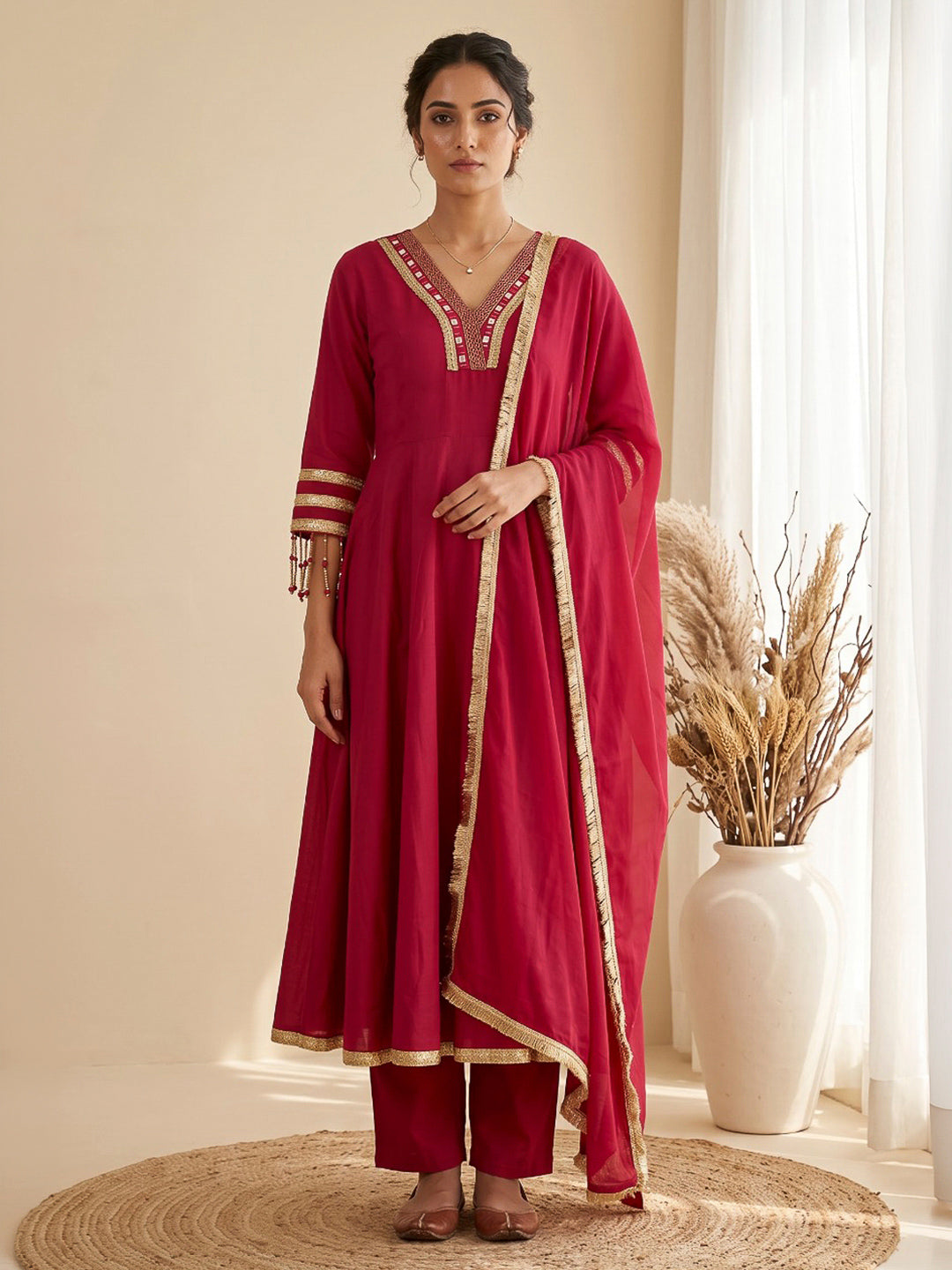 Rani Printed Cotton Blend Kurta With Pant &amp; Dupatta