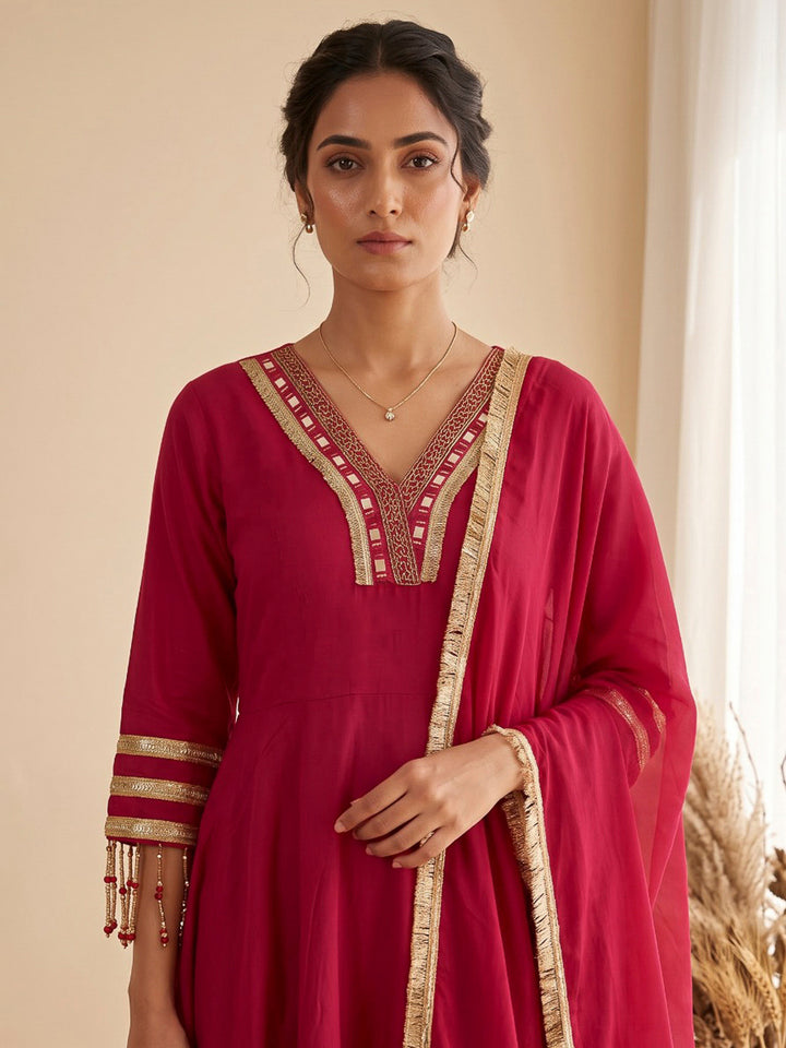 Rani Printed Cotton Blend Kurta With Pant &amp; Dupatta