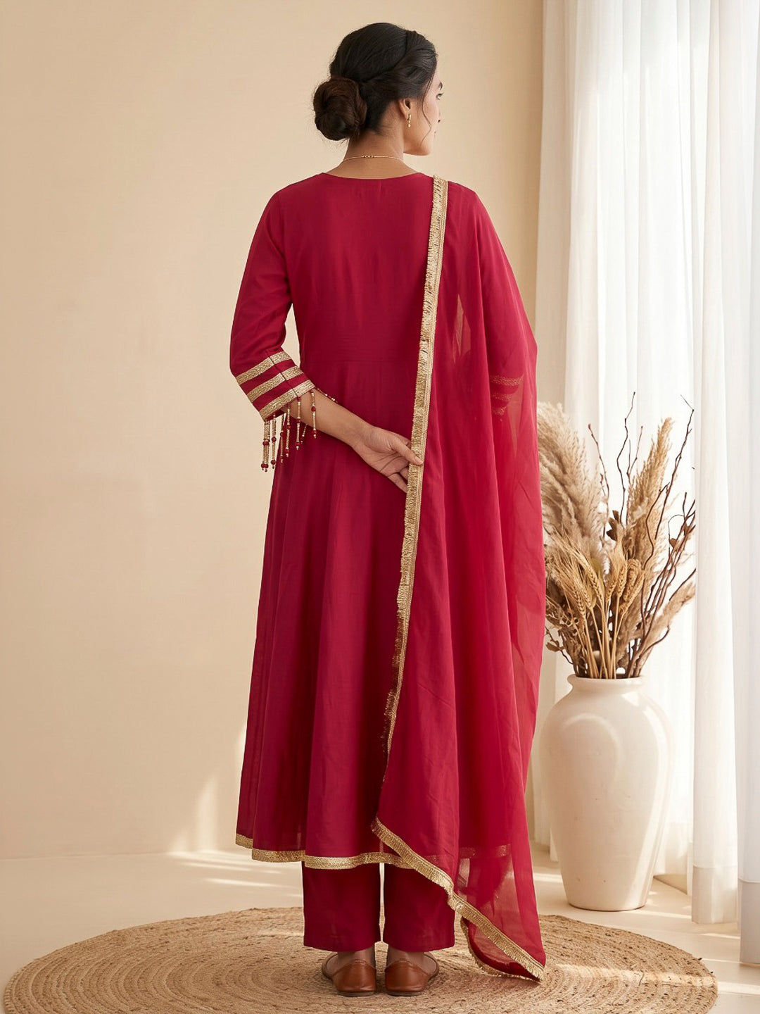 Rani Printed Cotton Blend Kurta With Pant &amp; Dupatta