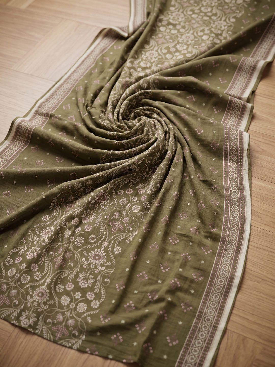 Green Printed Cotton Blend Kurta With Pant &amp; Dupatta