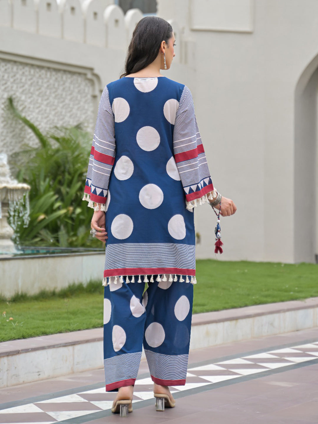 Blue Embroidered Cotton Blend Kurta With Pant &amp; Dupatta