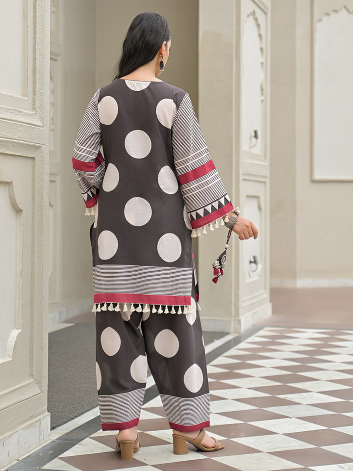 Grey Embroidered Cotton Blend Kurta With Pant &amp; Dupatta