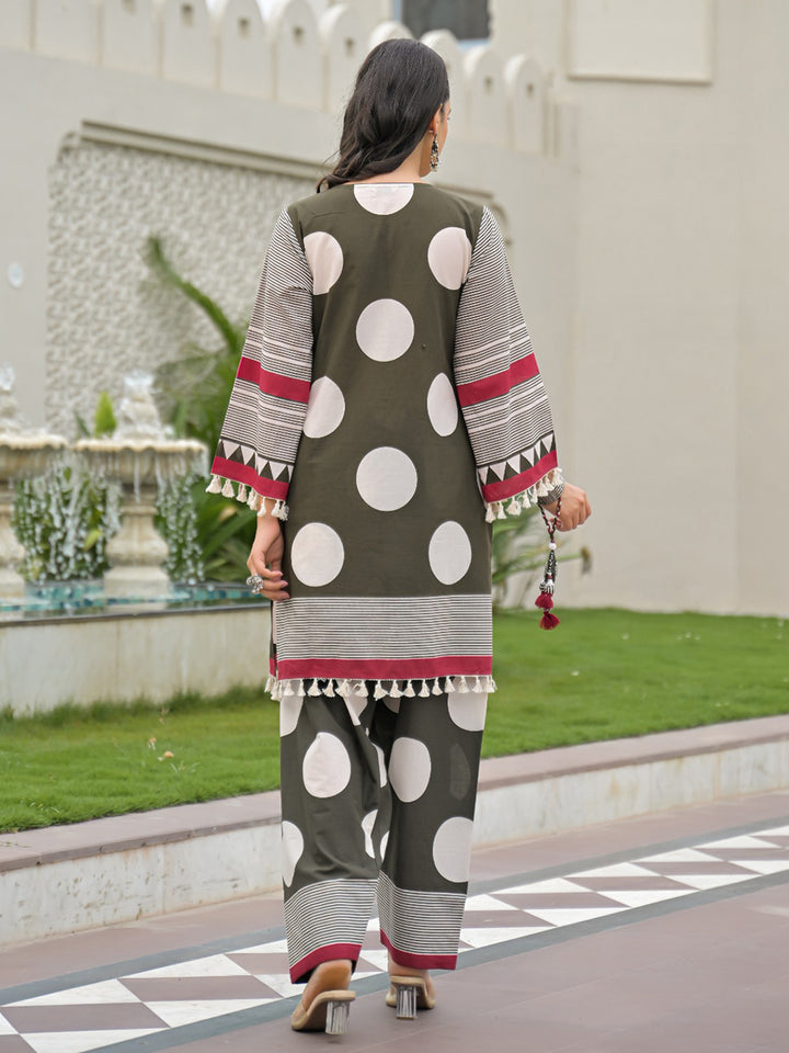 Mehndi Embroidered Cotton Blend Kurta With Pant &amp; Dupatta