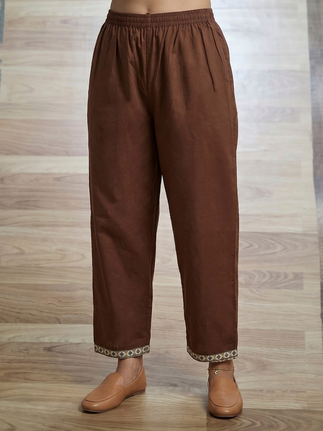 Brown Printed Cotton Blend Kurta With Pant &amp; Dupatta