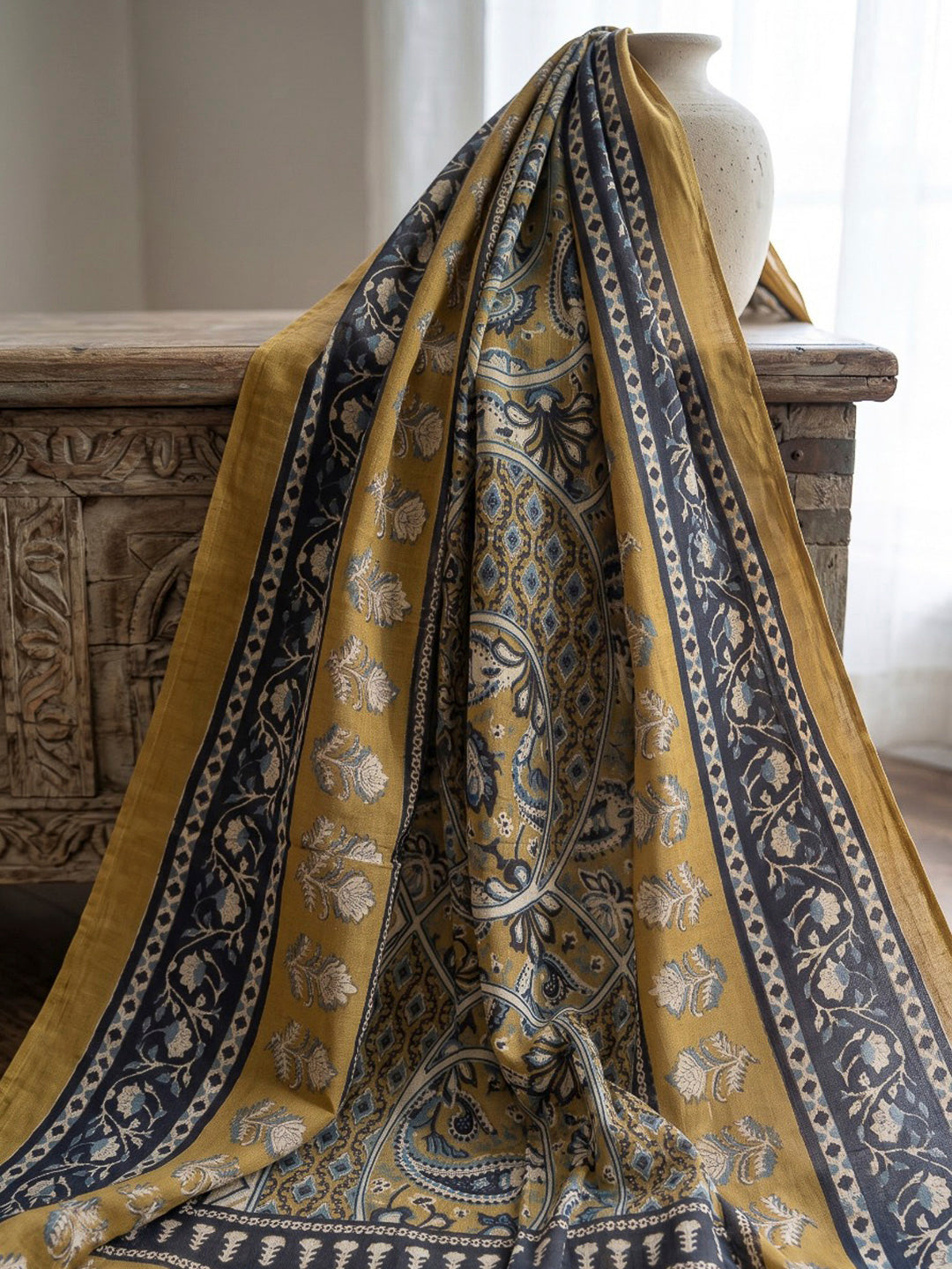 Yellow Printed Cotton Blend Kurta With Pant &amp; Dupatta