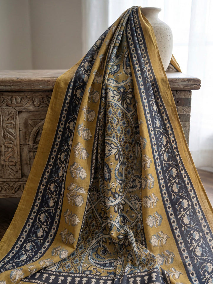 Yellow Printed Cotton Blend Kurta With Pant &amp; Dupatta