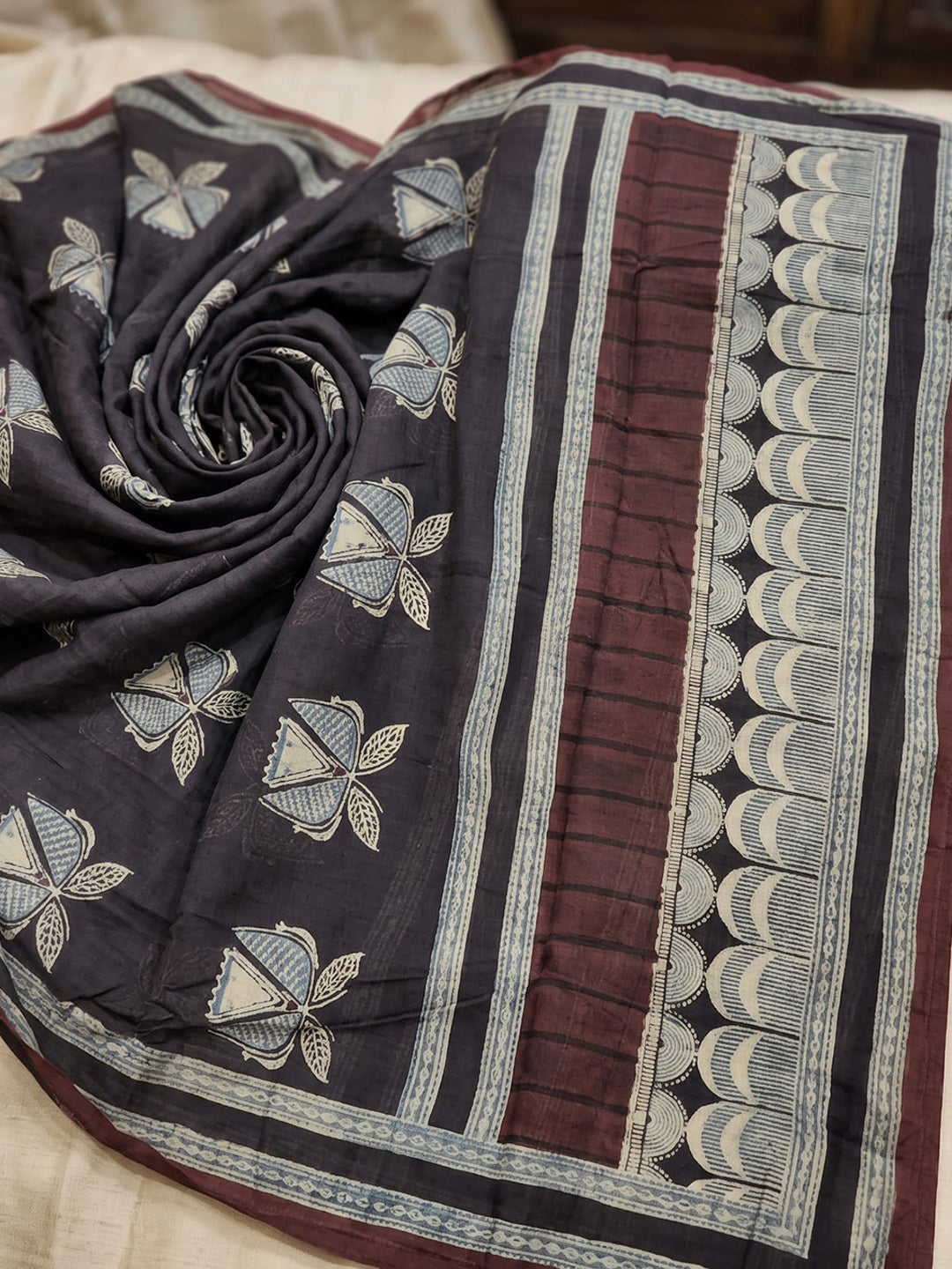 Black Embroidered Cotton Blend Kurta With Pant &amp; Dupatta