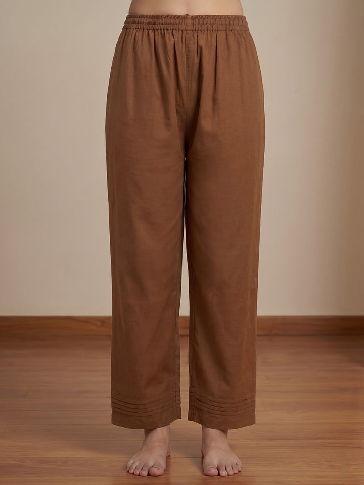 Brown Embroidered Cotton Blend Kurta With Pant &amp; Dupatta