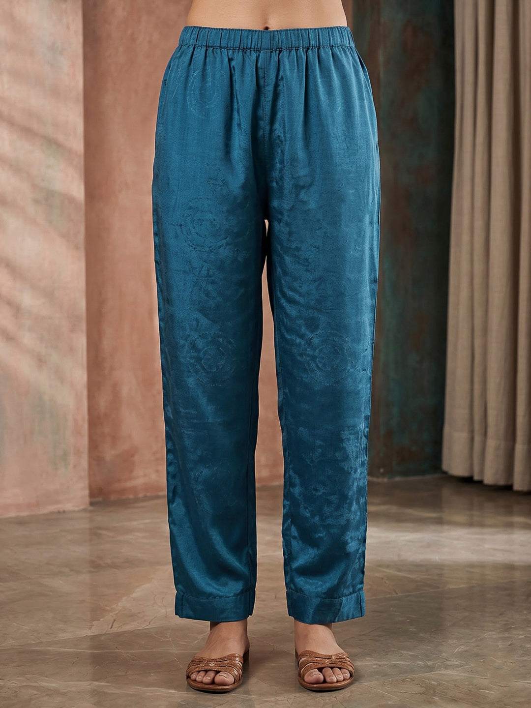 Blue Embroidered Art Silk Kurta With Pant &amp; Dupatta