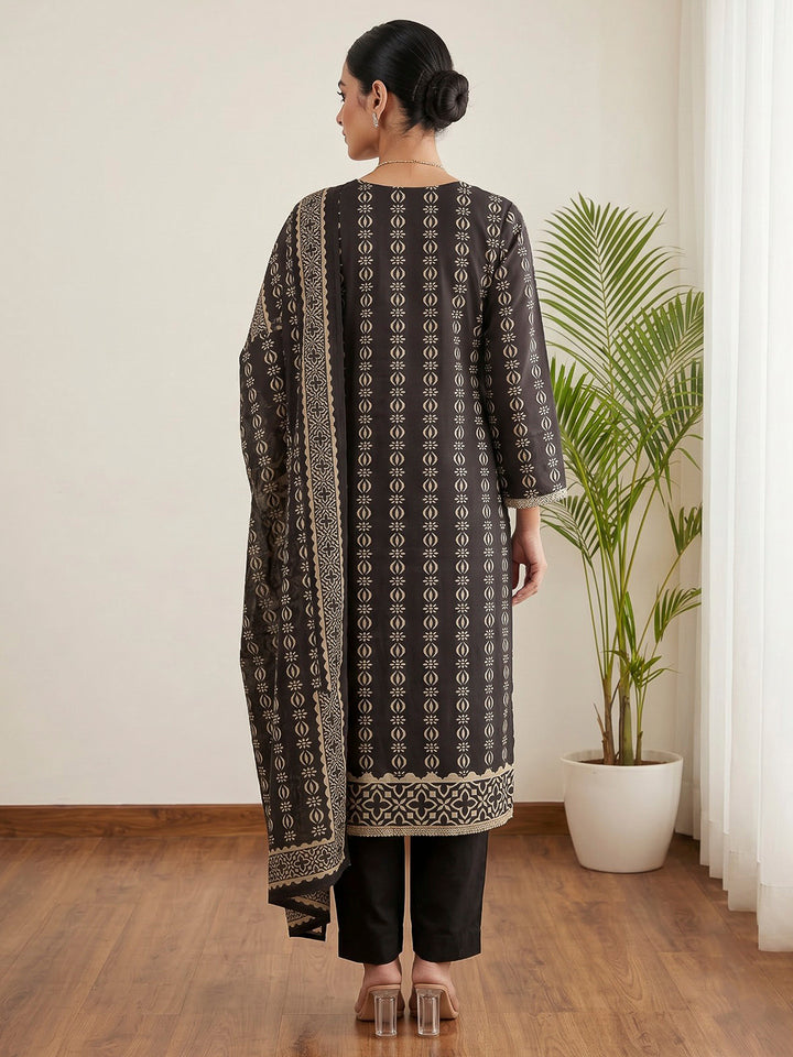 Black Printed Cotton Blend Kurta With Pant &amp; Dupatta