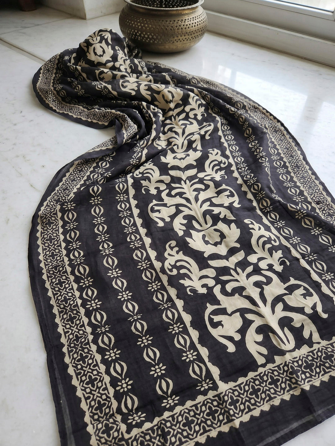 Black Printed Cotton Blend Kurta With Pant &amp; Dupatta