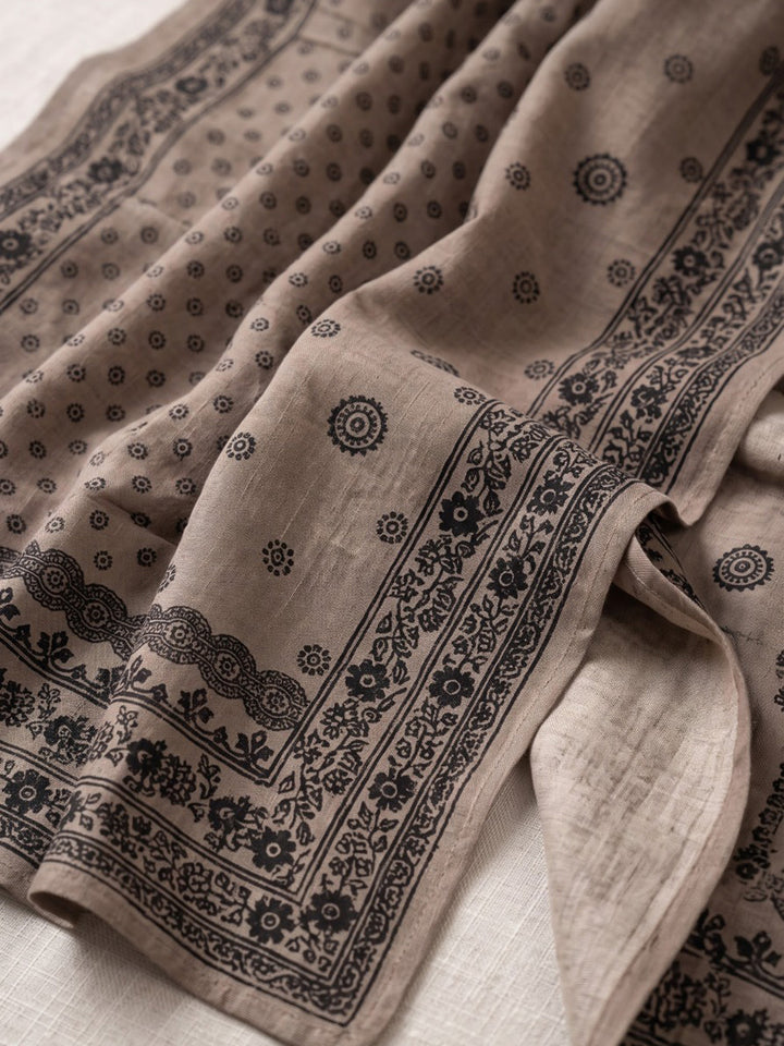 Beige Printed Muslin Kurta With Pant &amp; Dupatta