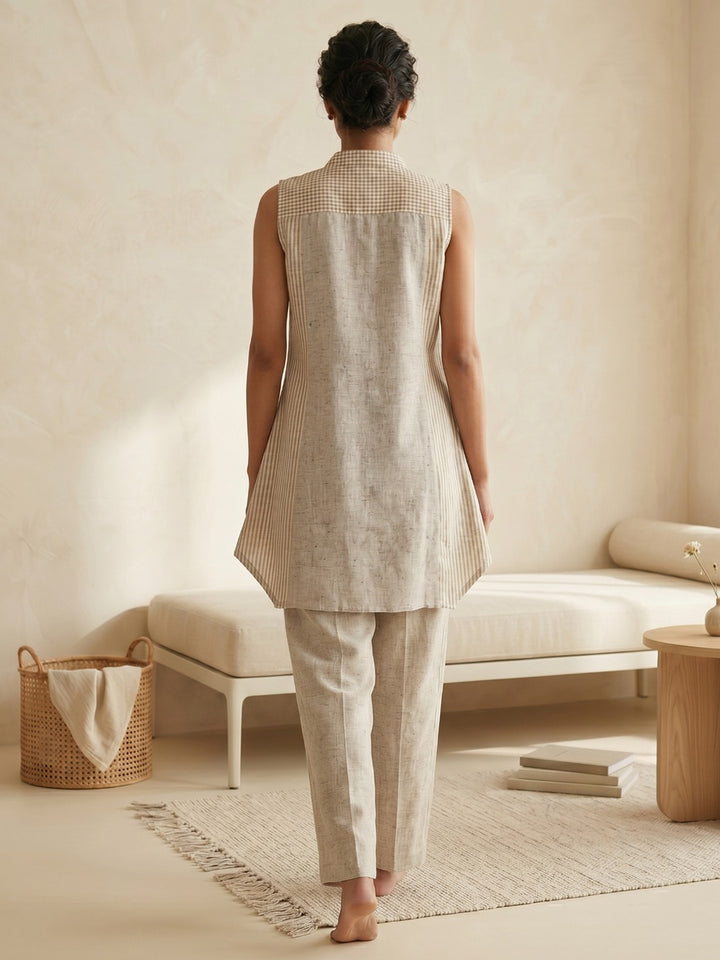 Beige Embroidered Cotton Blend Round Neck Straight Kurta With Pant