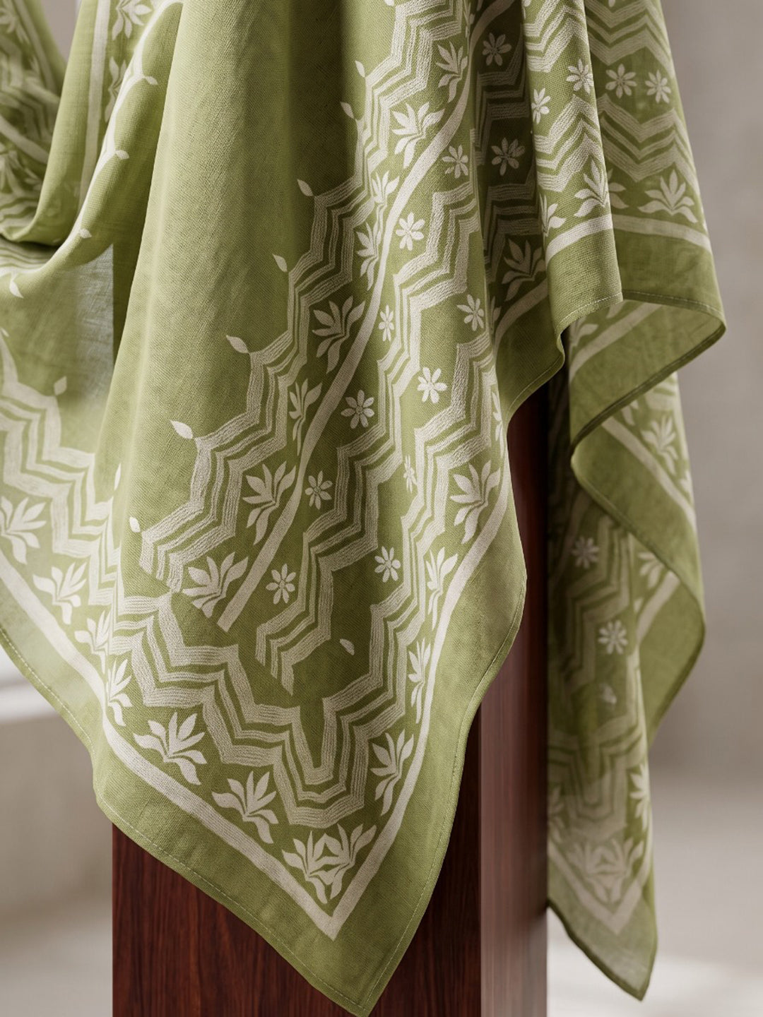 Green Printed Cotton Blend Kurta With Pant &amp; Dupatta