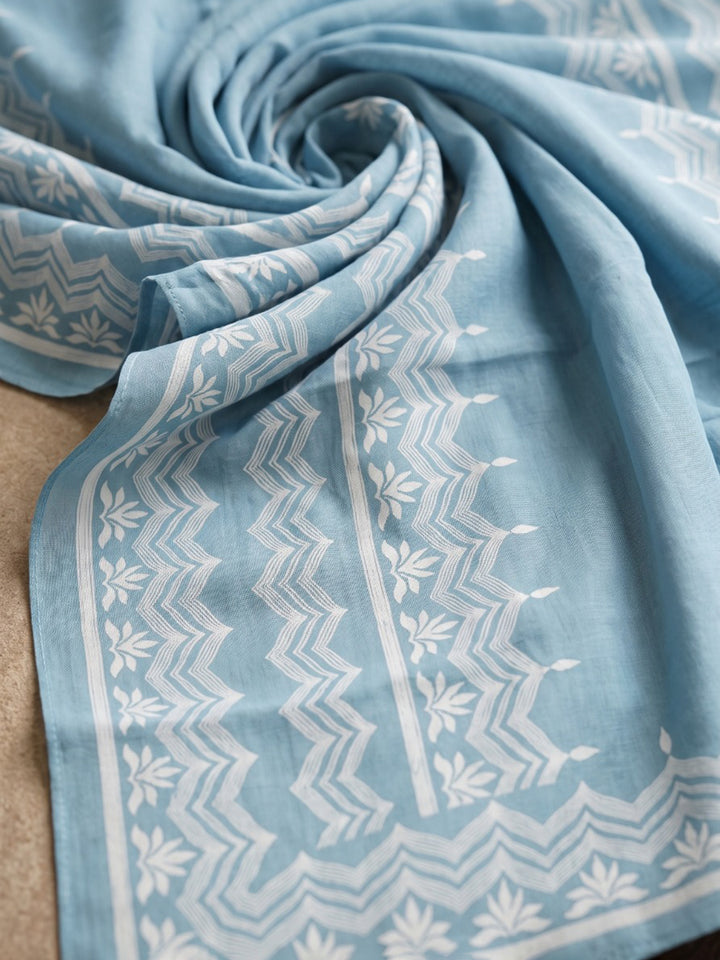 Sky Blue Printed Cotton Blend Kurta With Pant &amp; Dupatta
