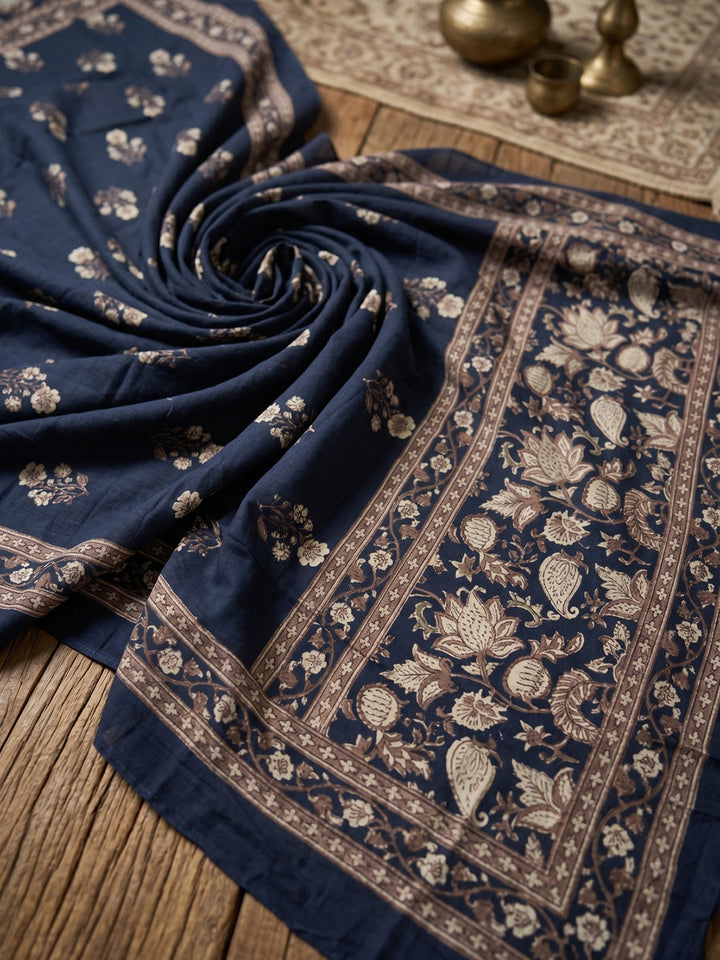 Blue Embroidery Cotton Blend Kurta With Pant &amp; Dupatta
