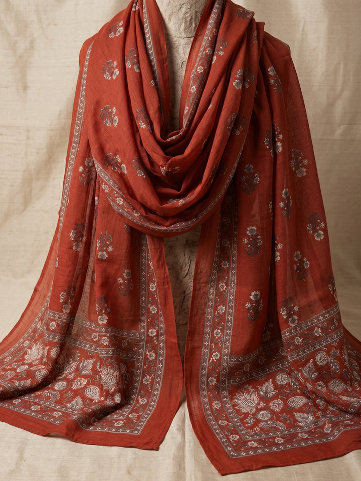 Red Embroidery Cotton Blend Kurta With Pant &amp; Dupatta