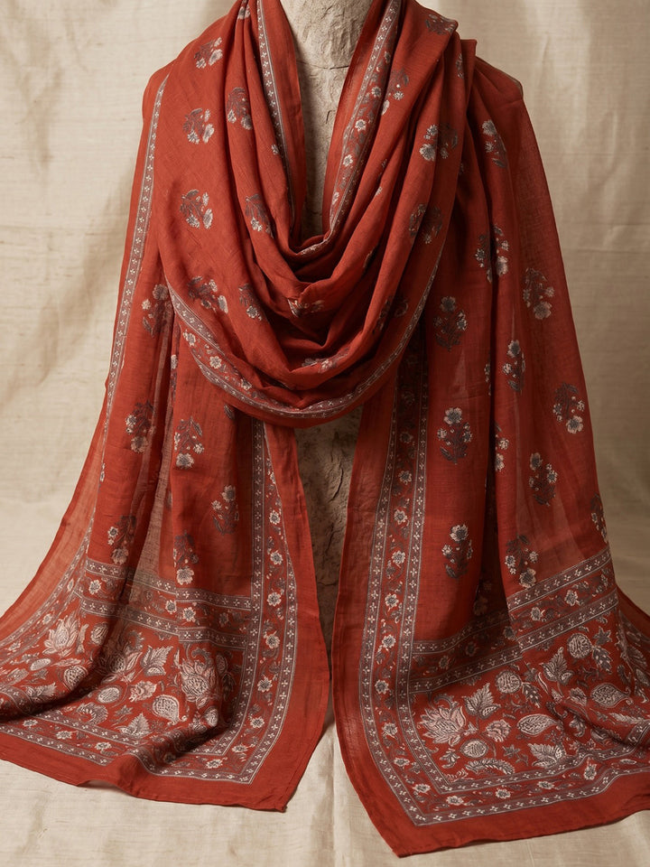 Red Embroidery Cotton Blend Kurta With Pant &amp; Dupatta