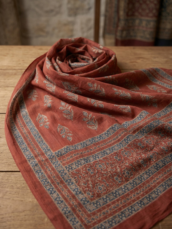 Red Printed Cotton Blend Kurta With Pant &amp; Dupatta
