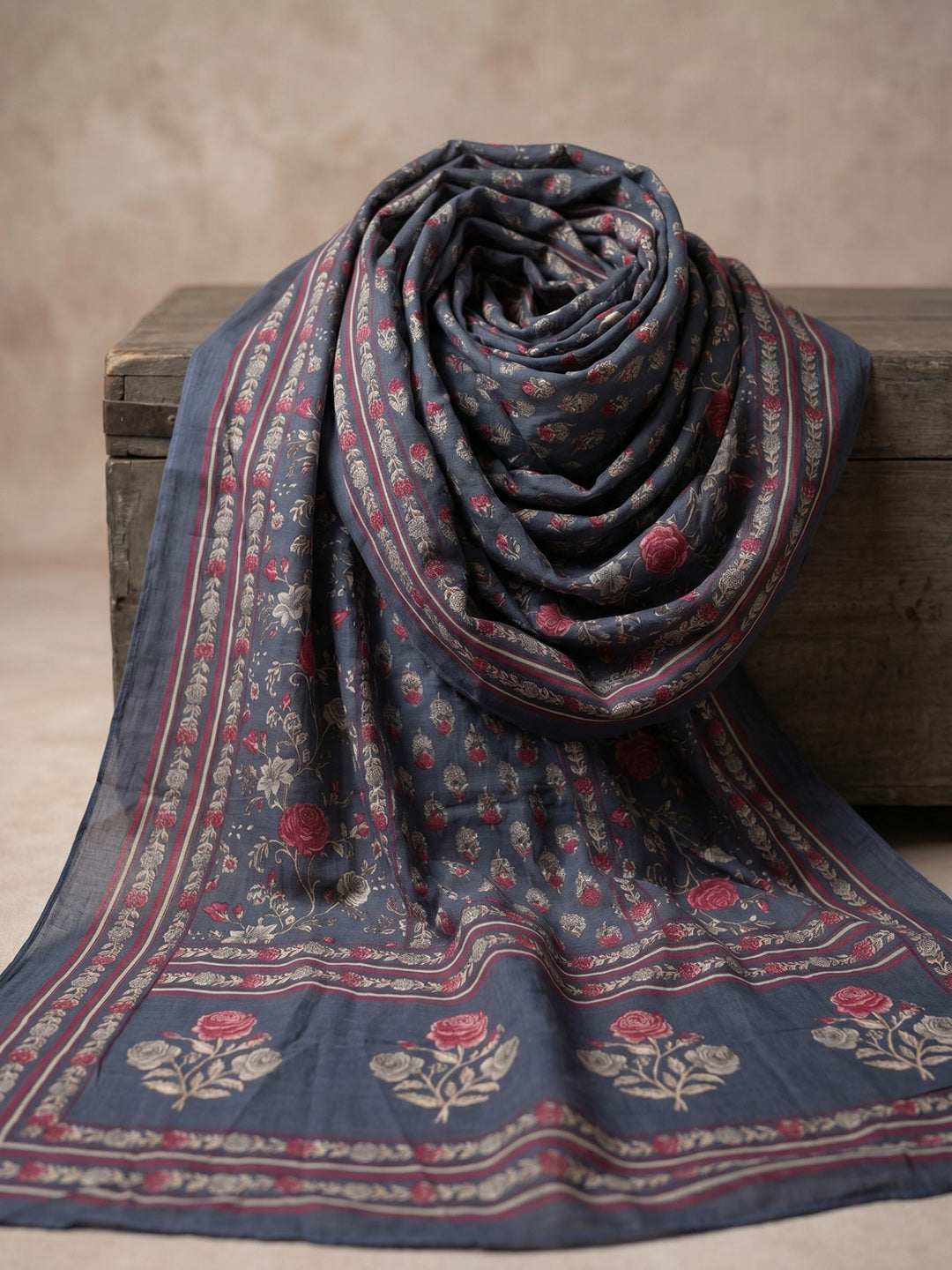 Blue Printed Cotton Blend Kurta With Pant &amp; Dupatta