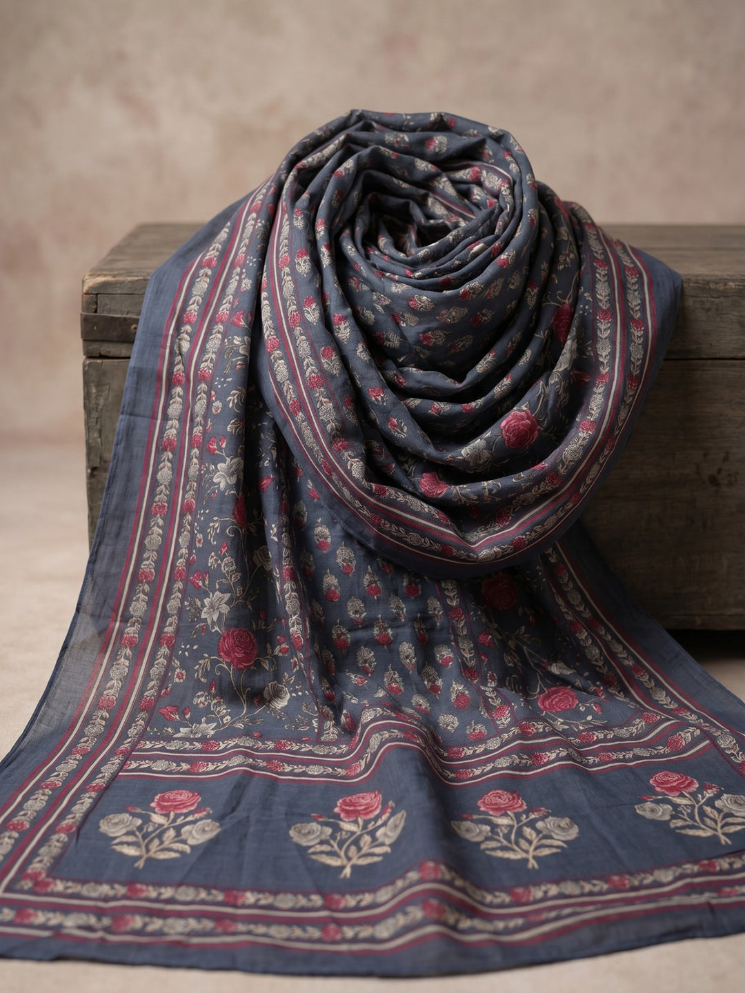 Grey Printed Cotton Blend Kurta With Pant &amp; Dupatta