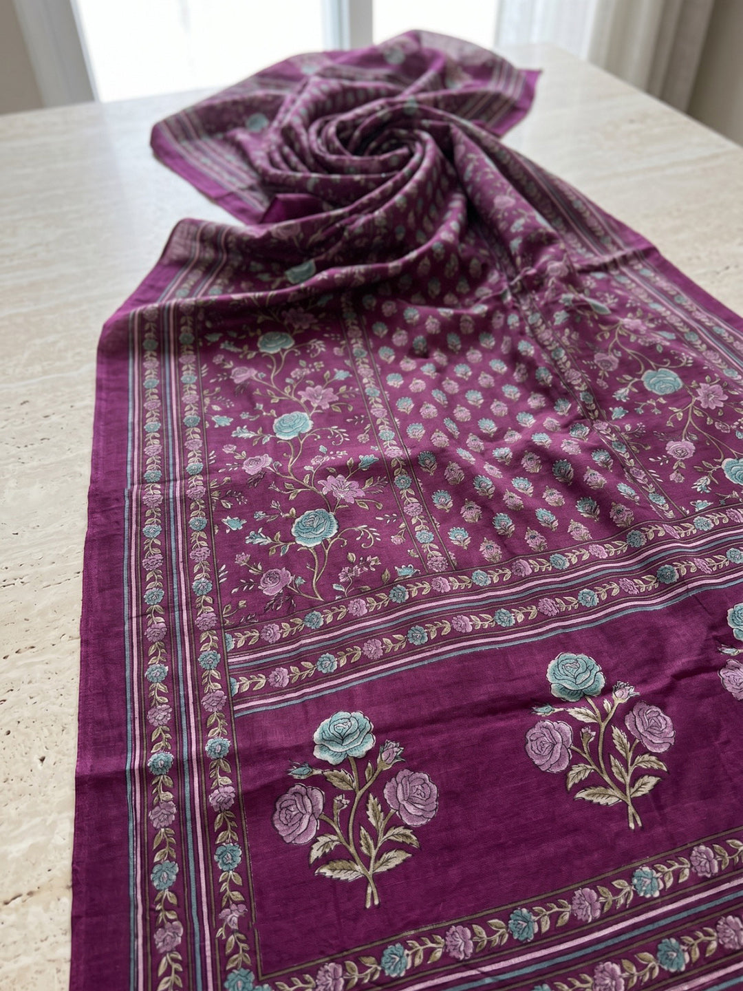 Purple Printed Cotton Blend Kurta With Pant &amp; Dupatta