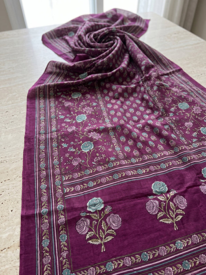 Purple Printed Cotton Blend Kurta With Pant &amp; Dupatta