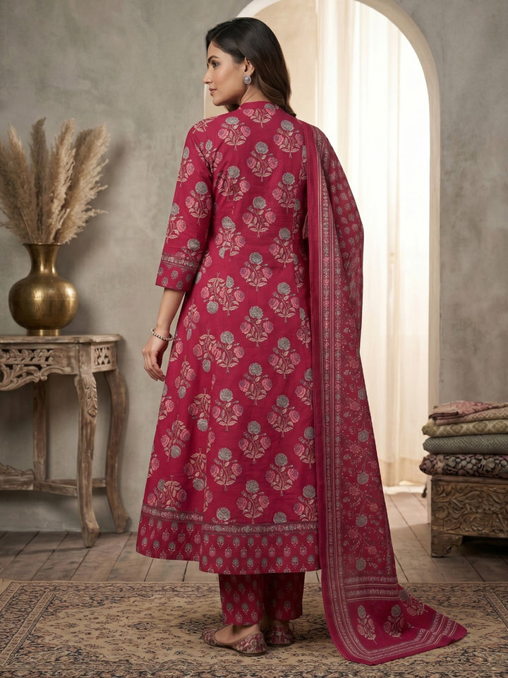 Rani Printed Cotton Blend Kurta With Pant &amp; Dupatta