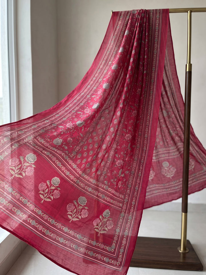Rani Printed Cotton Blend Kurta With Pant &amp; Dupatta