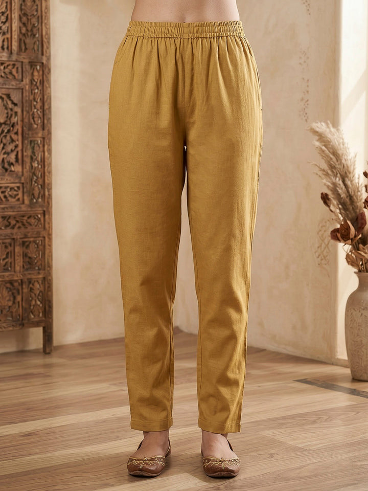 Mustard Embroidered Chanderi Kurta With Pant &amp; Dupatta