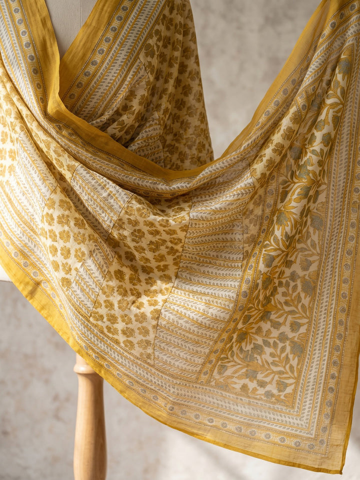 Yellow Printed Cotton Blend Kurta With Pant &amp; Dupatta