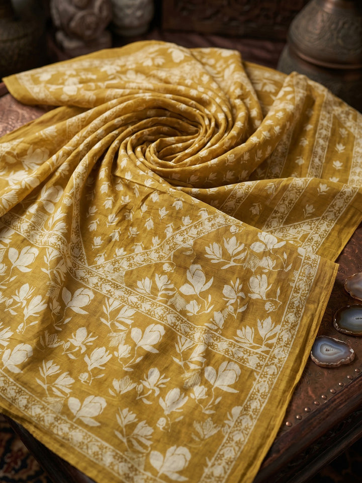 Mustard Embroidered Cotton Blend Round Neck Straight Kurta With Pant