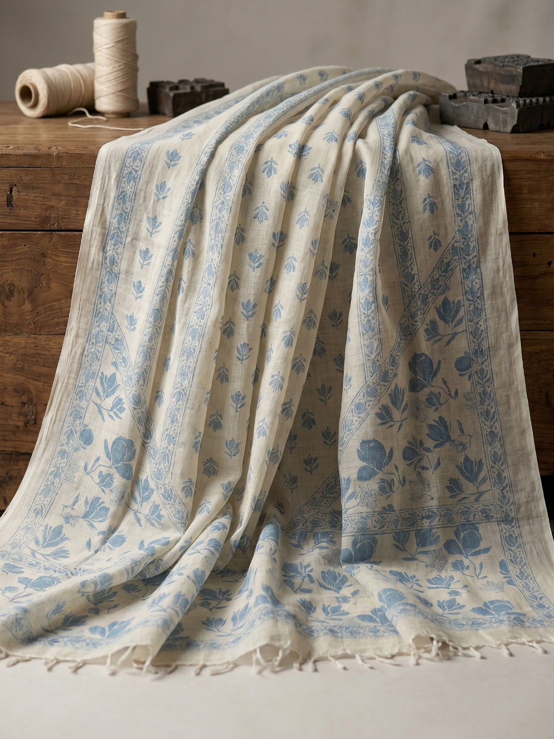 Sky Blue Printed Cotton Blend Kurta With Pant &amp; Dupatta