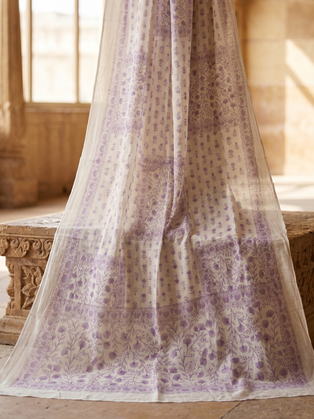 Purple Printed Cotton Blend Kurta With Pant &amp; Dupatta
