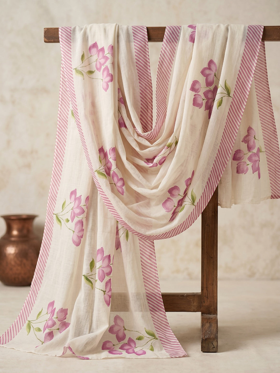 Purple Printed Cotton Blend Kurta With Pant &amp; Dupatta
