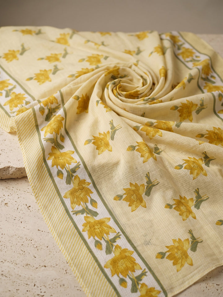 Yellow Embroidery Cotton Blend Kurta With Pant &amp; Dupatta