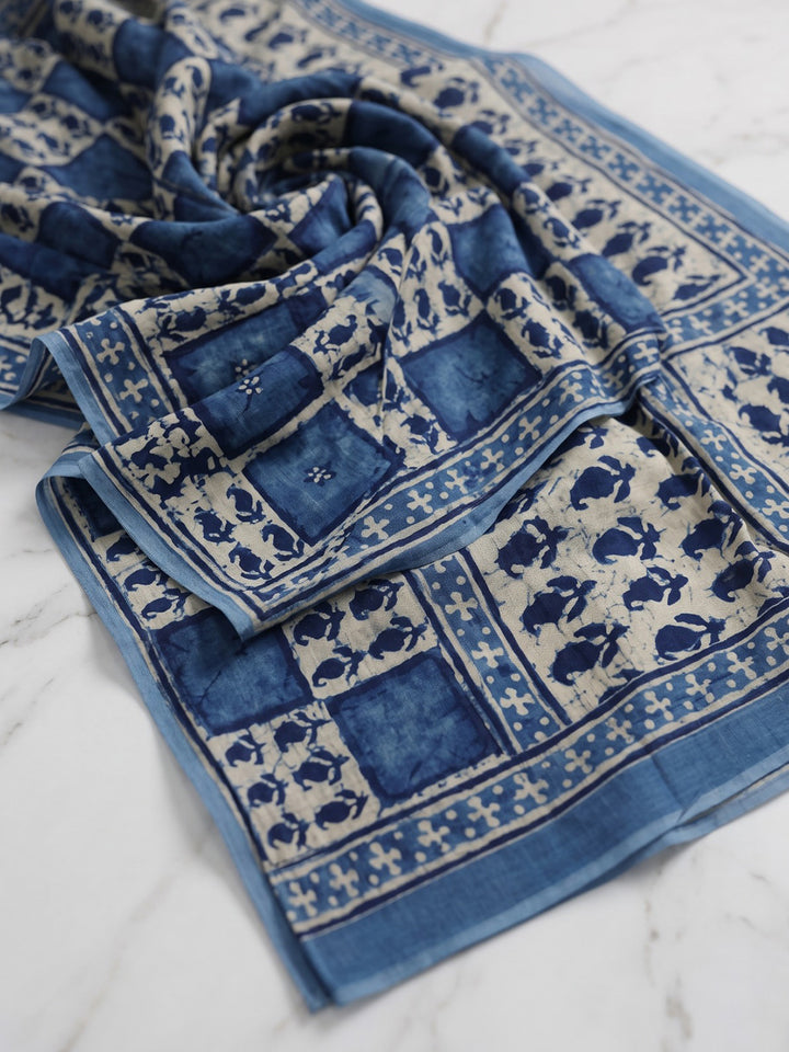 Blue Printed Cotton Blend Kurta With Pant &amp; Dupatta