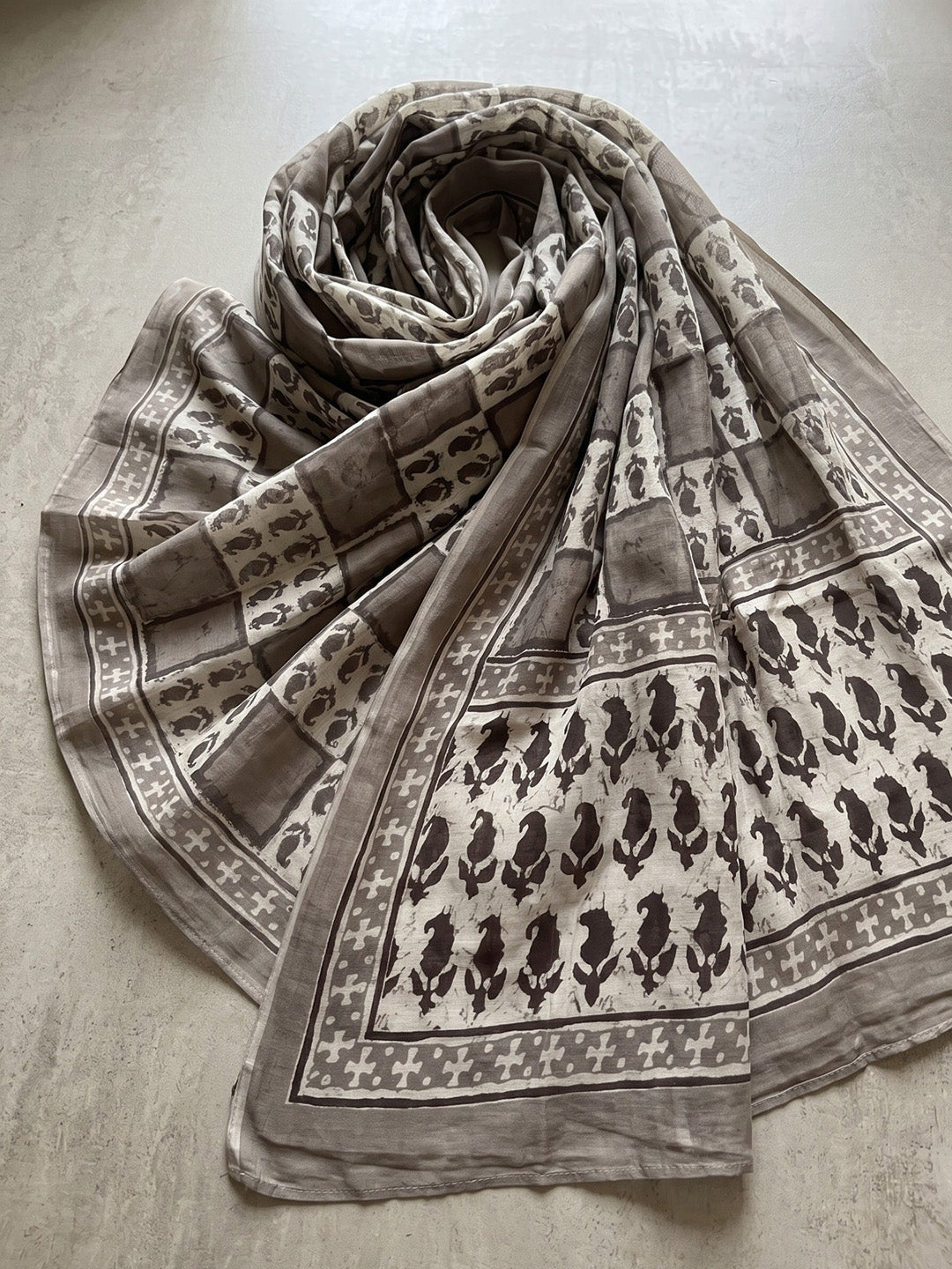 Grey Printed Cotton Blend Kurta With Pant &amp; Dupatta