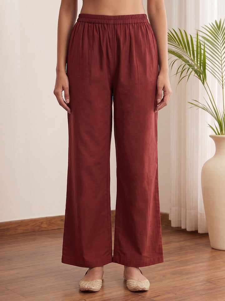 Red Printed Cotton Blend Kurta With Pant &amp; Dupatta