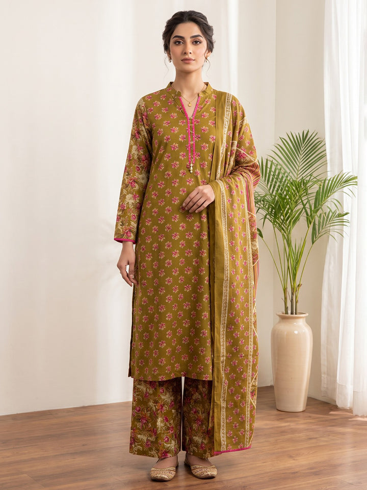Mustard Printed Cotton Blend Kurta With Pant &amp; Dupatta