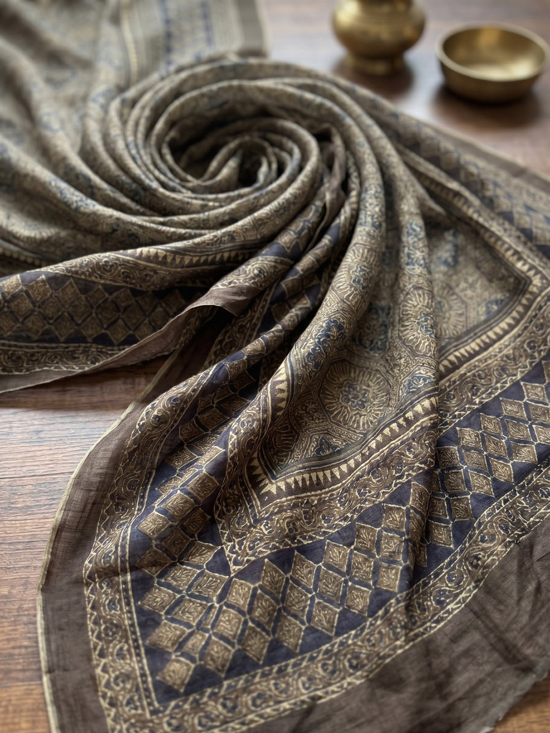 Brown Printed Cotton Blend Kurta With Pant &amp; Dupatta