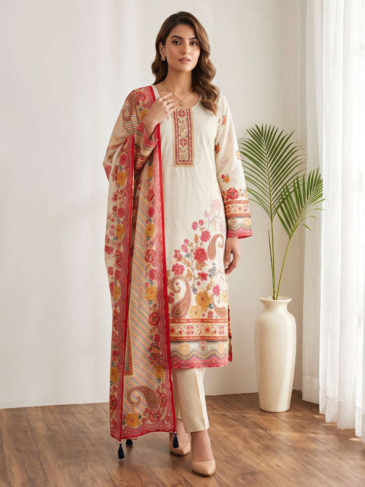 Pink Printed Cotton Blend Kurta With Pant &amp; Dupatta
