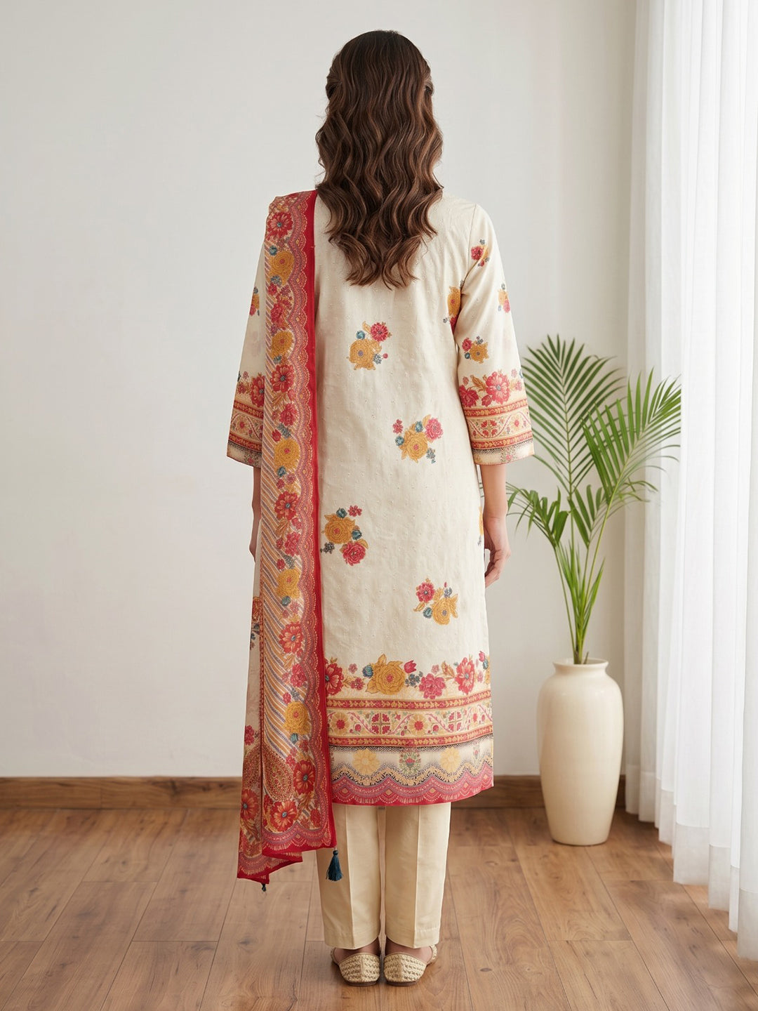 Pink Printed Cotton Blend Kurta With Pant &amp; Dupatta