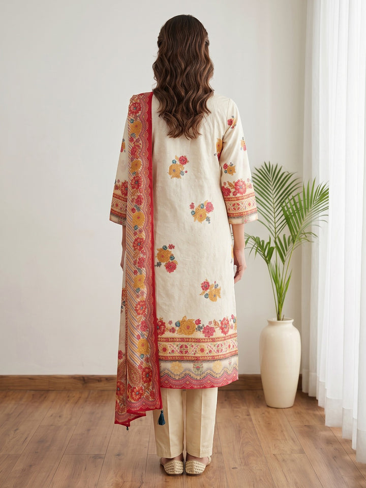Pink Printed Cotton Blend Kurta With Pant &amp; Dupatta