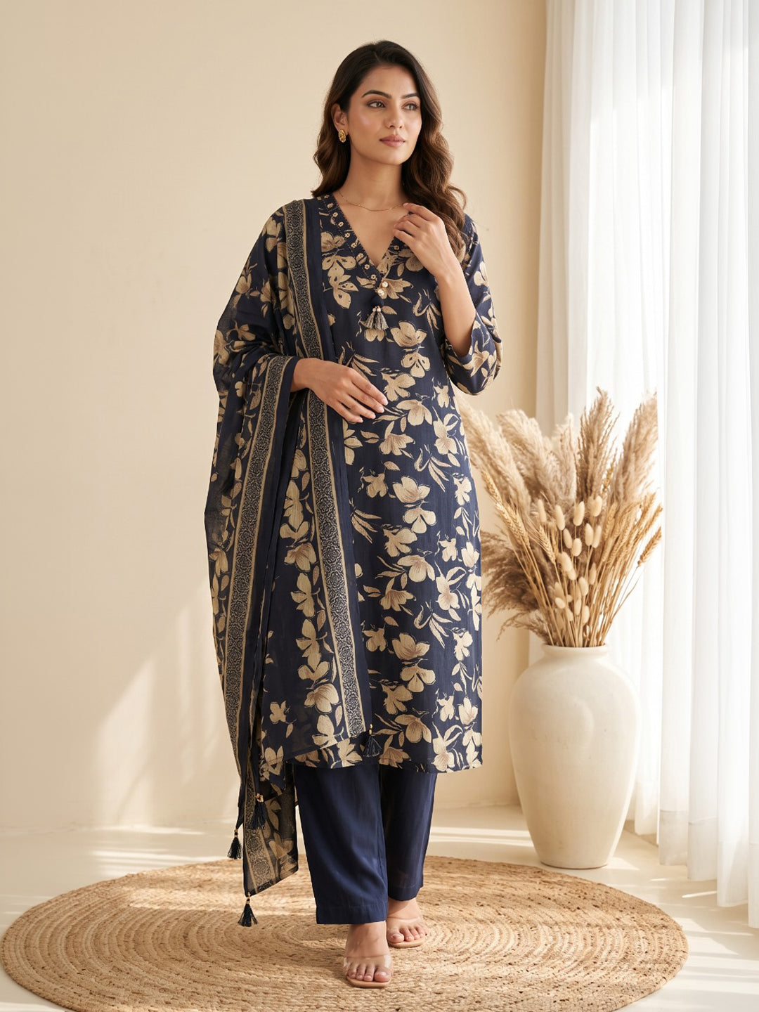 Blue Printed Kurta With Pant &amp; Dupatta
