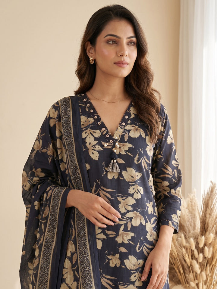 Blue Printed Kurta With Pant &amp; Dupatta