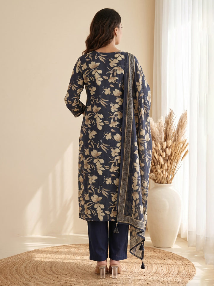 Blue Printed Kurta With Pant &amp; Dupatta