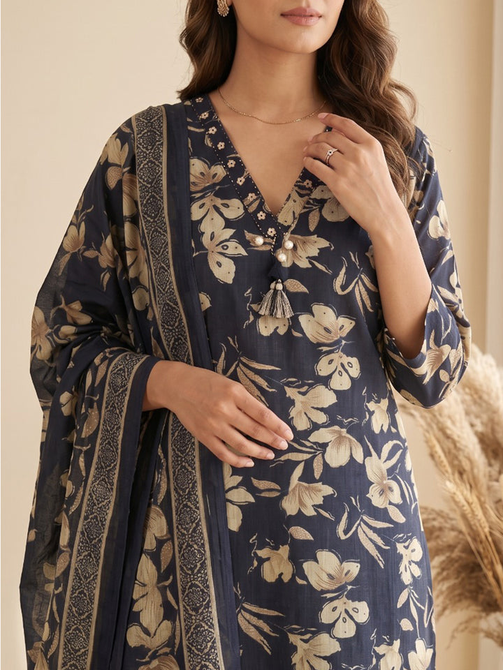 Blue Printed Kurta With Pant &amp; Dupatta
