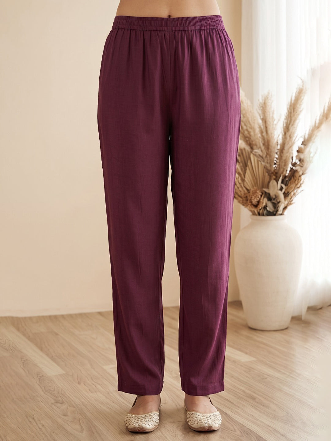 Wine Printed Kurta With Pant &amp; Dupatta
