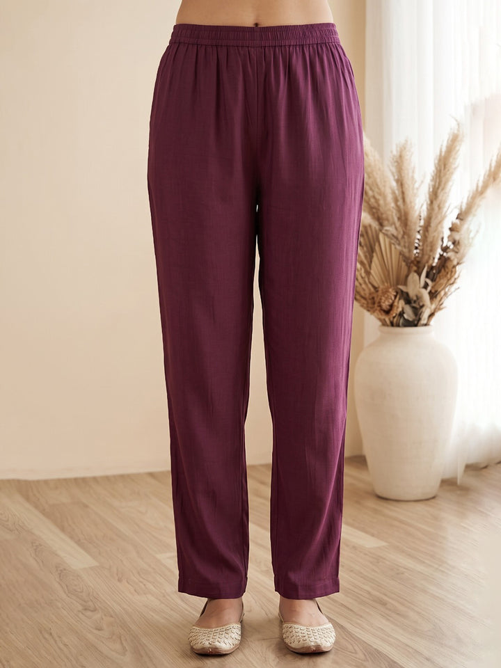 Wine Printed Kurta With Pant &amp; Dupatta